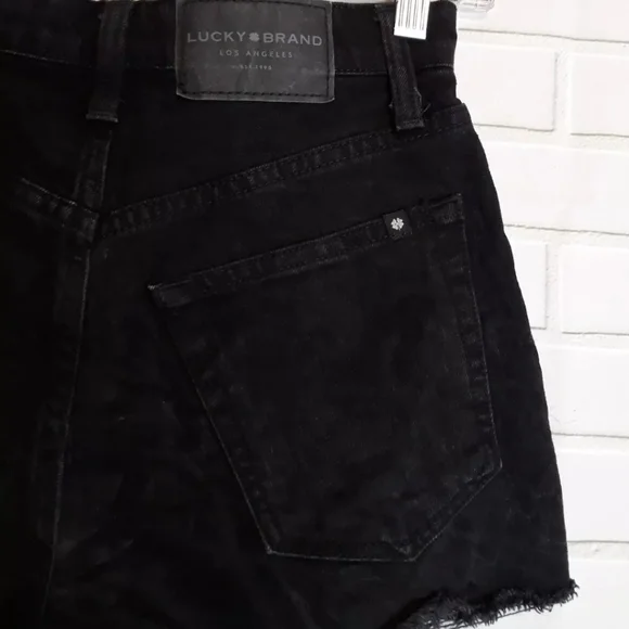 Lucky Brand Lucky Pins Distressed Cut Off Denim Black Jean Shorts 00/24 - Picture 4 of 7